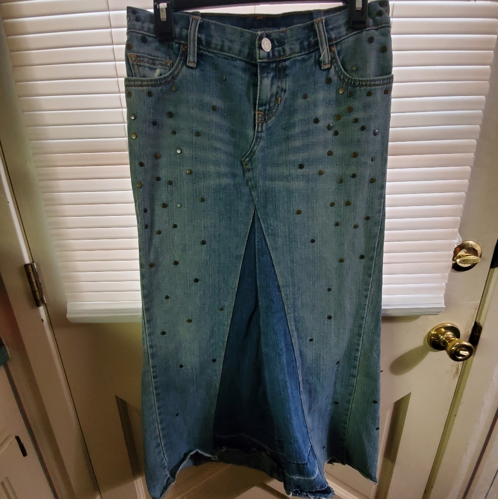 Upcycle Bohemian/Western Studded Demin Skirt